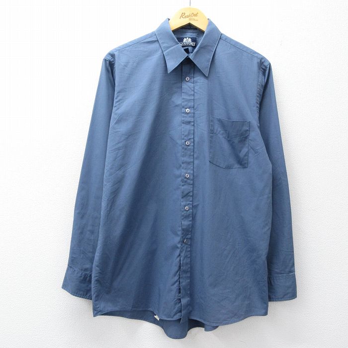 L★古着 長袖 シャツ メンズ 90年代 90s USA製 紺系 26feb28