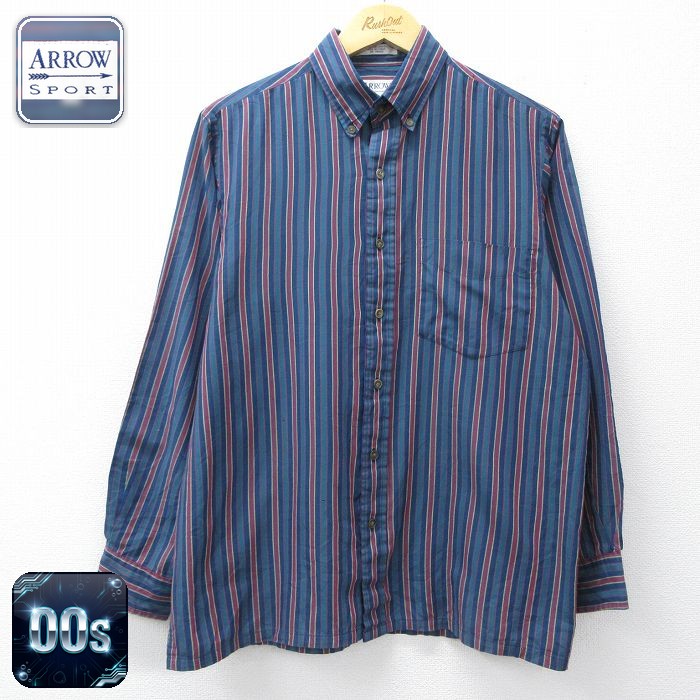 【50%OFF】アロー 00s 長袖シャツ ストライプ ネイビー L | 古着