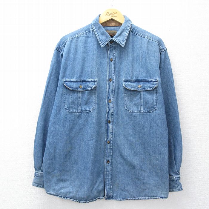 XL★古着 FADED GLORY 長袖 シャツ メンズ 大きいサイズ コットン 紺 デニム 26mar02