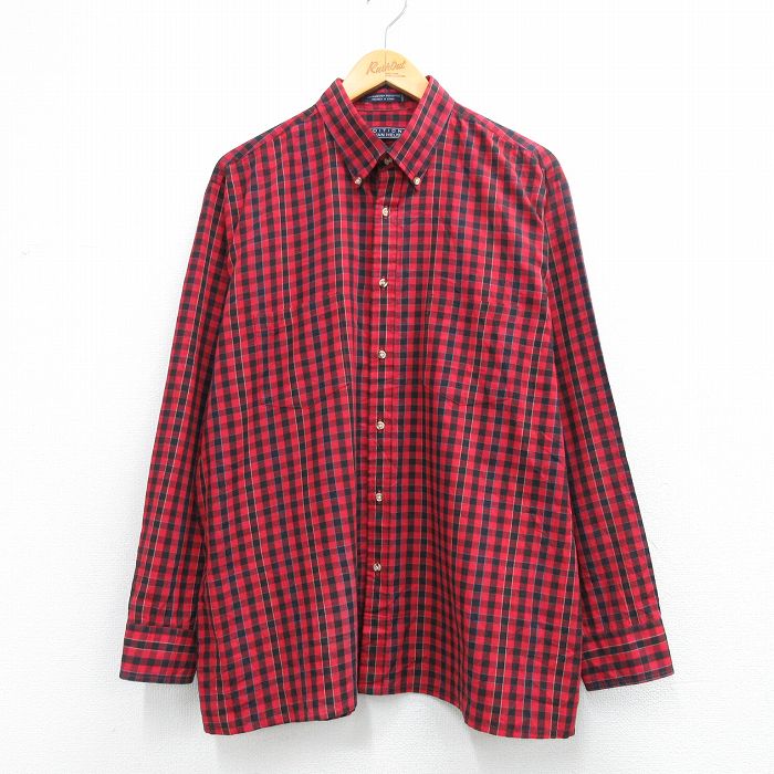 XL★古着 バンヒューセン 長袖 シャツ メンズ 90年代 90s ボタンダウン 赤他 チェック 26mar04