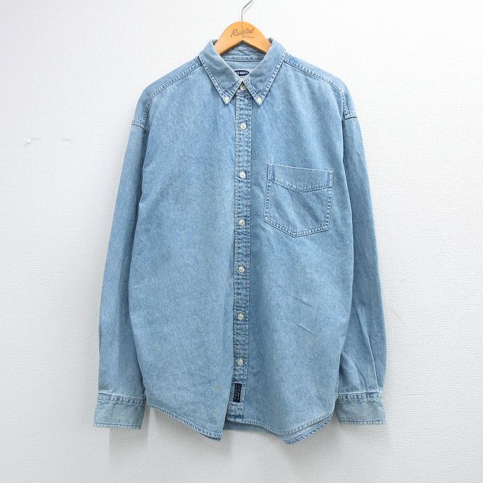 XL★古着 オールドネイビー OLD NAVY 長袖 シャツ メンズ コットン ボタンダウン 薄紺 デニム【spe】 26mar04