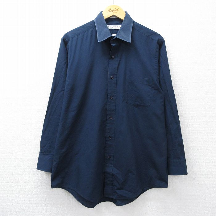 L★古着 バンヒューセン 長袖 シャツ メンズ 90年代 90s ロング丈 紺 26mar04