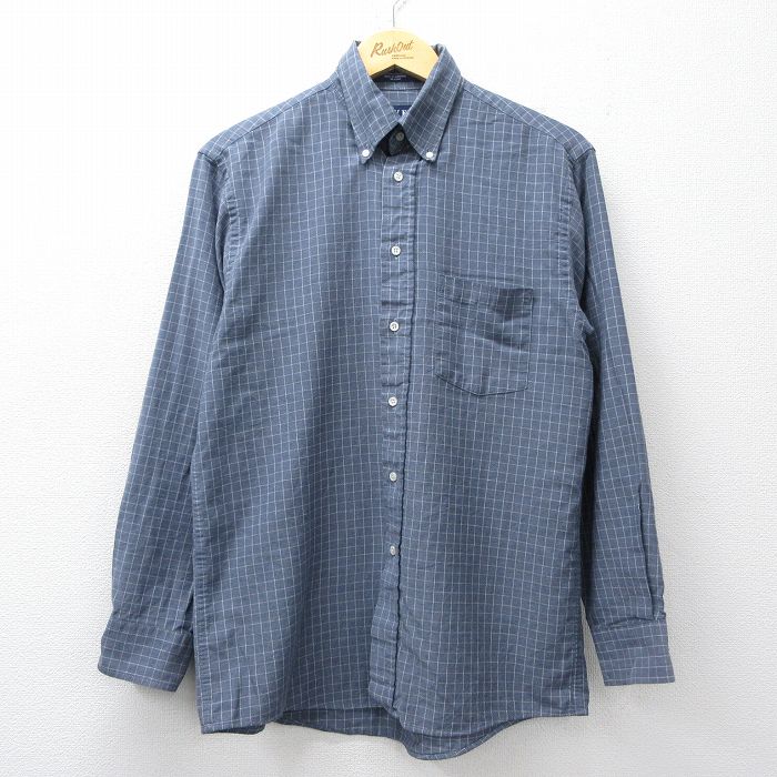 L★古着 アロー 長袖 シャツ メンズ 90年代 90s オックスフォード ボタンダウン 薄紺他 チェック 26mar04