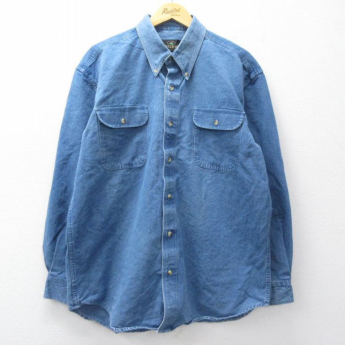 XL★古着 レッドヘッド 長袖 シャツ メンズ 00年代 00s 大きいサイズ ロング丈 コットン ボタンダウン 紺 デニム【spe】 26mar05