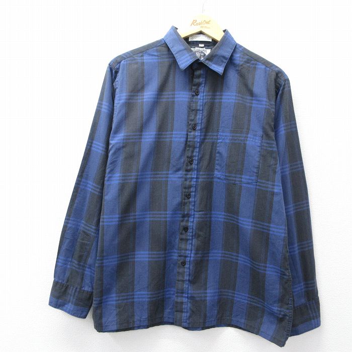 90s 長袖シャツ チェック ネイビー L | 古着