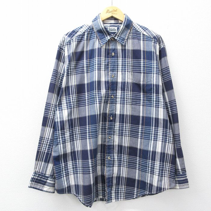 ベーシックエディションズ 90s 長袖シャツ ネイビーチェック XL | 古着
