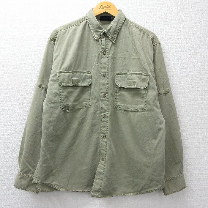 XL★古着 ルート66 長袖 シャツ メンズ 00年代 00s コットン ボタンダウン 緑 26mar05