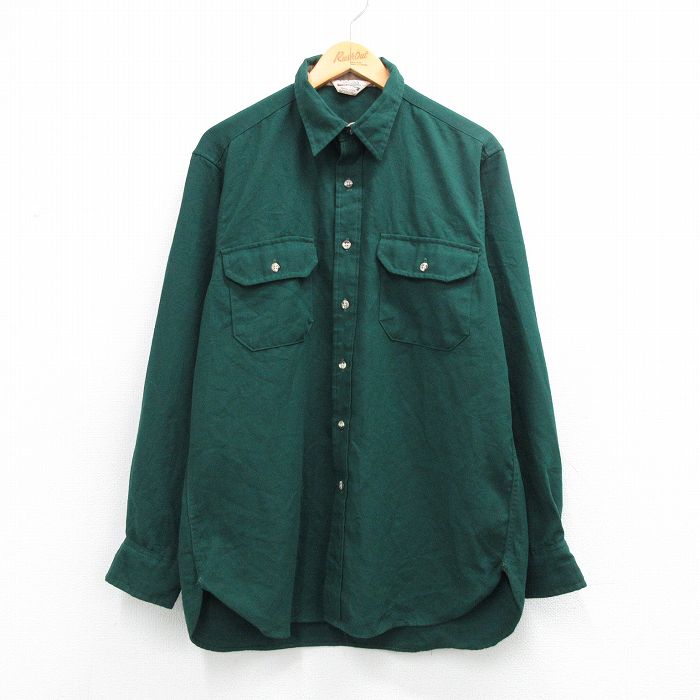L★古着 カベラス 長袖 シャツ メンズ 80年代 80s USA製 緑 26mar06