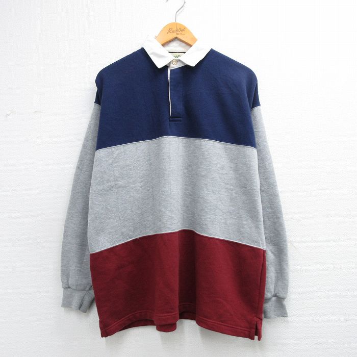 L★古着 セントジョンズベイ 長袖 ラガー シャツ メンズ 90年代 90s マルチカラー ヒジ当て グレー 霜降り他【spe】 26mar06