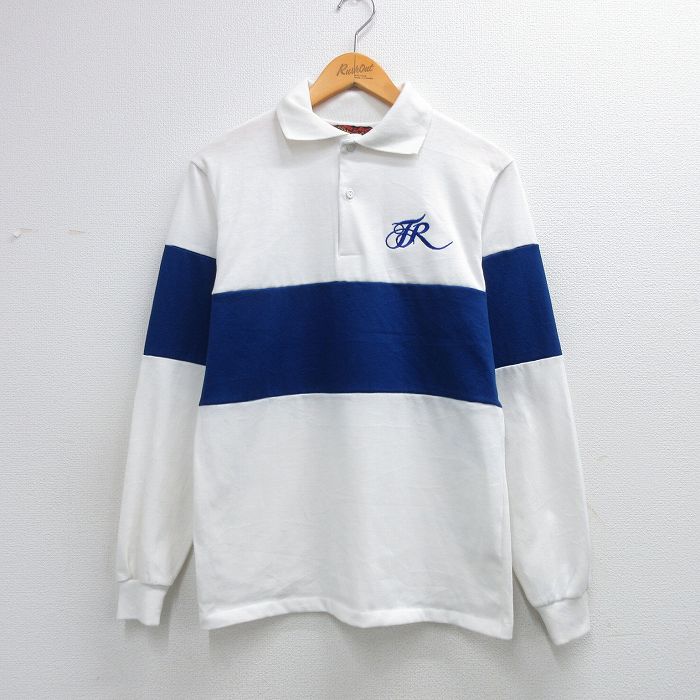 M★古着 Dunbrooke 長袖 ポロ シャツ メンズ 80年代 80s 白他 ストライプ 26mar06