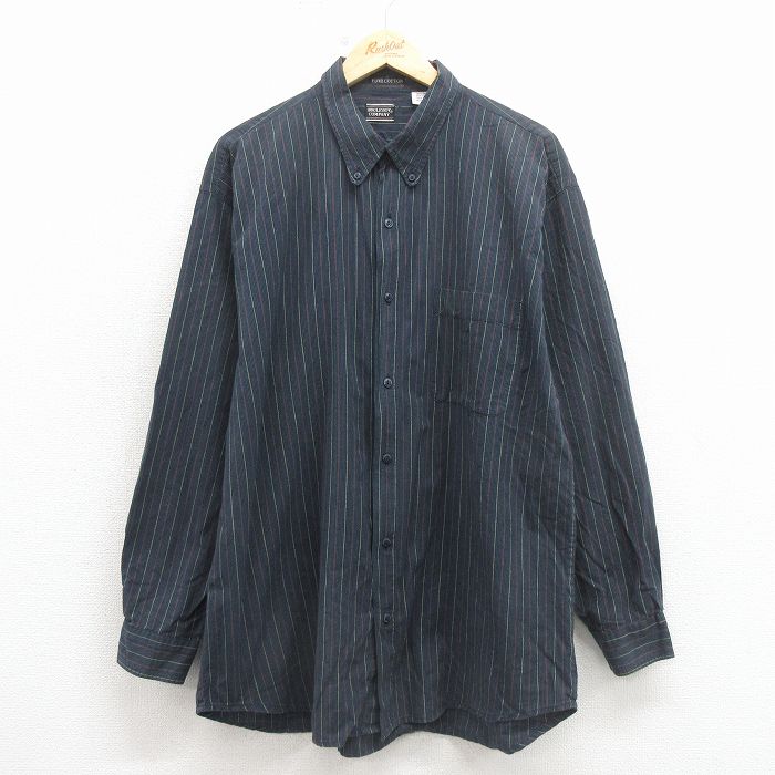 XL★古着 ビューグルボーイ 長袖 シャツ メンズ 00年代 00s 大きいサイズ コットン ボタンダウン 紺他 ストライプ 26mar09