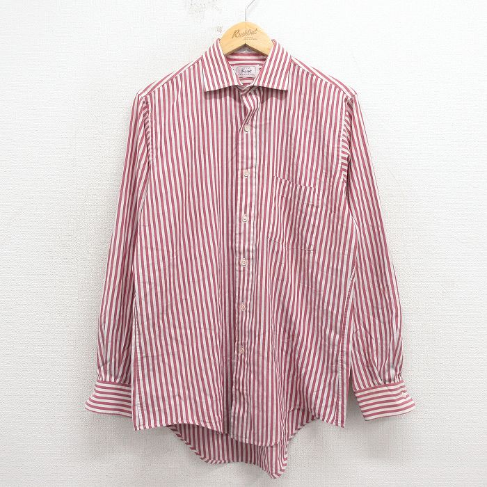 L★古着 アロー 長袖 シャツ メンズ 90年代 90s オックスフォード USA製 赤他 ストライプ 26mar09