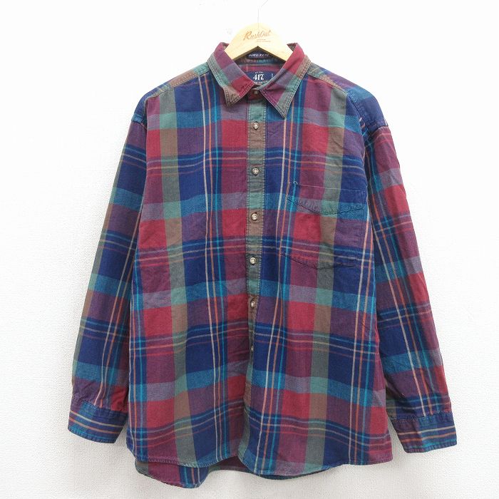 【20%OFF】バンヒューセン 00s 長袖シャツ ネイビーチェック XL | 古着