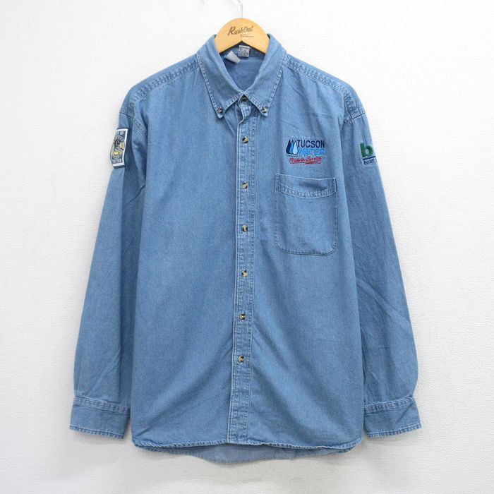 XL★古着 長袖 シャツ メンズ 00年代 00s TUCSON コットン ボタンダウン 紺 デニム【spe】 26mar10