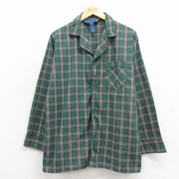 タウンクラフト 90s 長袖パジャマシャツ 開襟 グリーンチェック XL | 古着