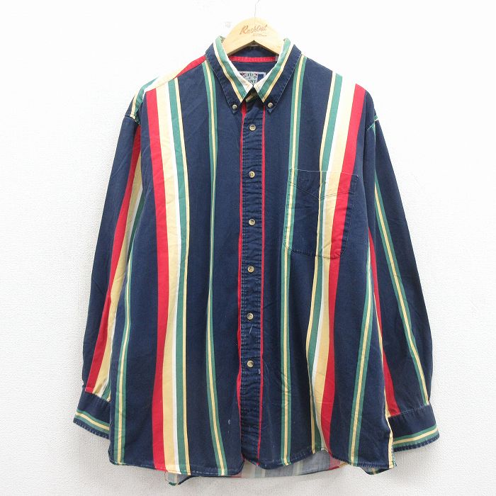 【20%OFF】00s 長袖シャツ ストライプ ネイビー XL | 古着