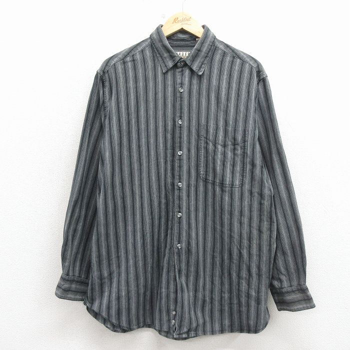 XL★古着 TRADER BAY 長袖 シャツ メンズ コットン グレー他 ストライプ 26mar11