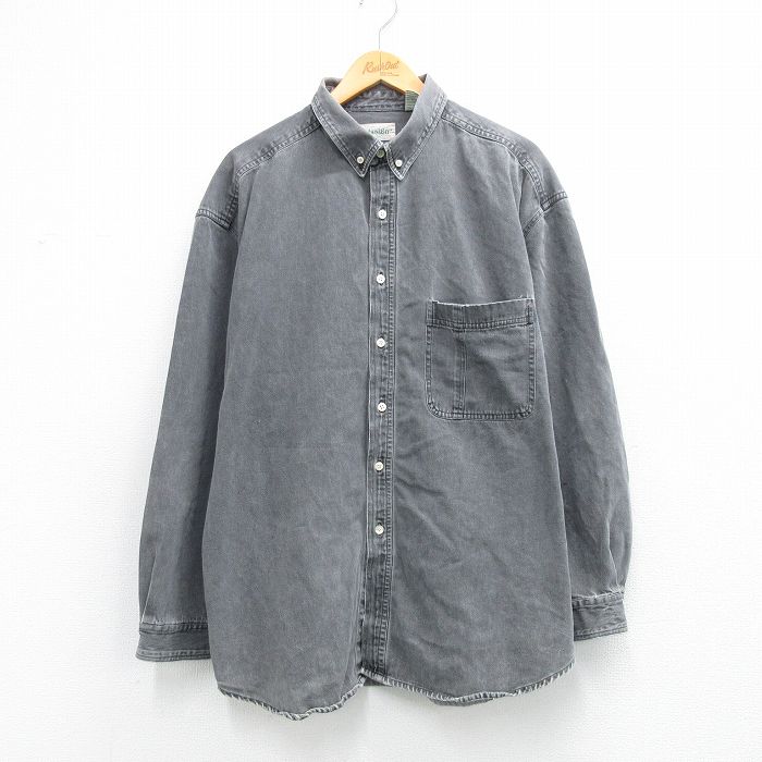 XL★古着 セントジョンズベイ 長袖 シャツ メンズ 90年代 90s 大きいサイズ コットン ボタンダウン グレー デニム【spe】 26mar12