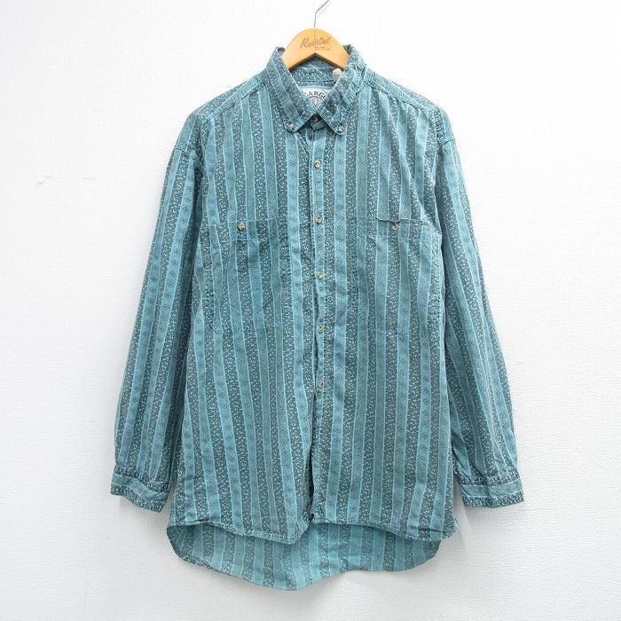90s 長袖シャツ ストライプ グリーン L | 古着