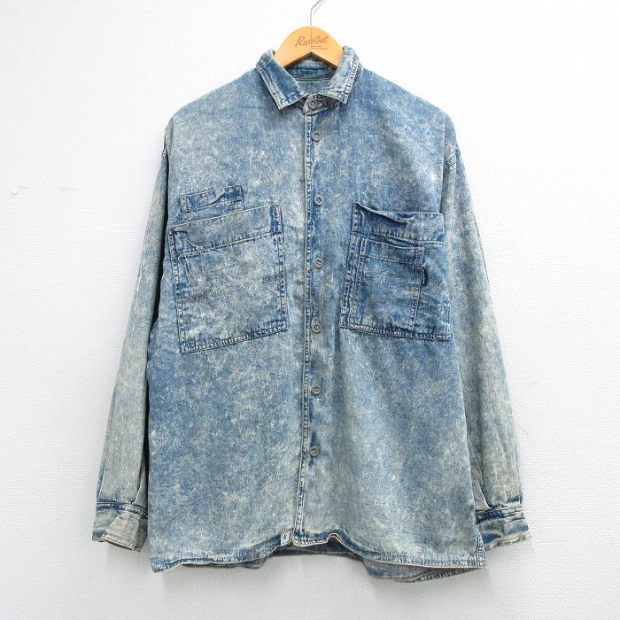 ケミカルウォッシュ 90s 長袖シャツ ネイビー XL | 古着