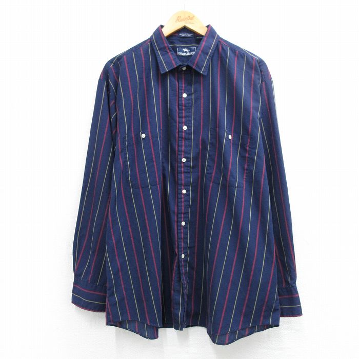 90s 長袖シャツ ストライプ ネイビー XL | 古着