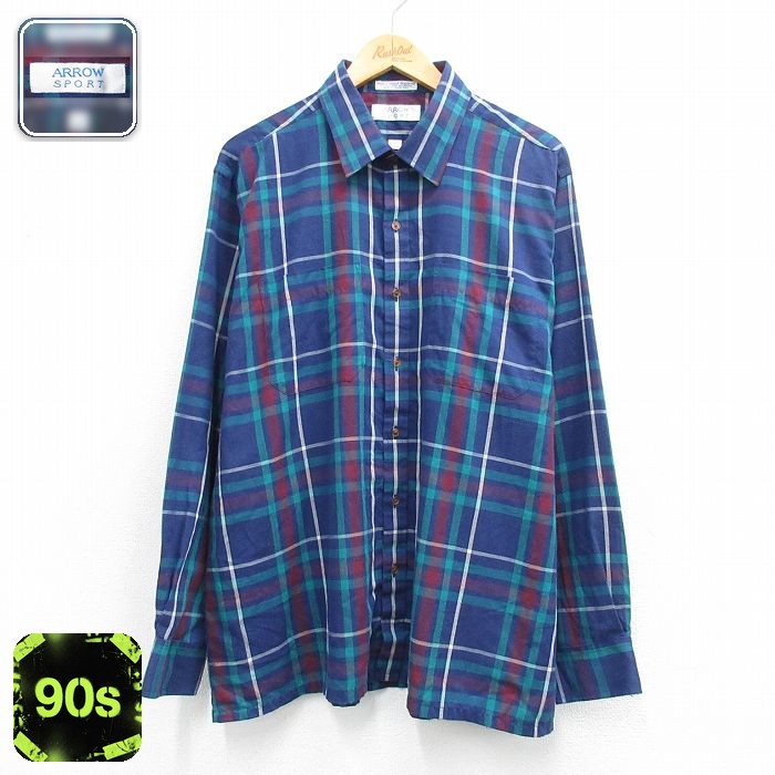 【50%OFF】アロー 90s 長袖シャツ ネイビーチェック XL | 古着