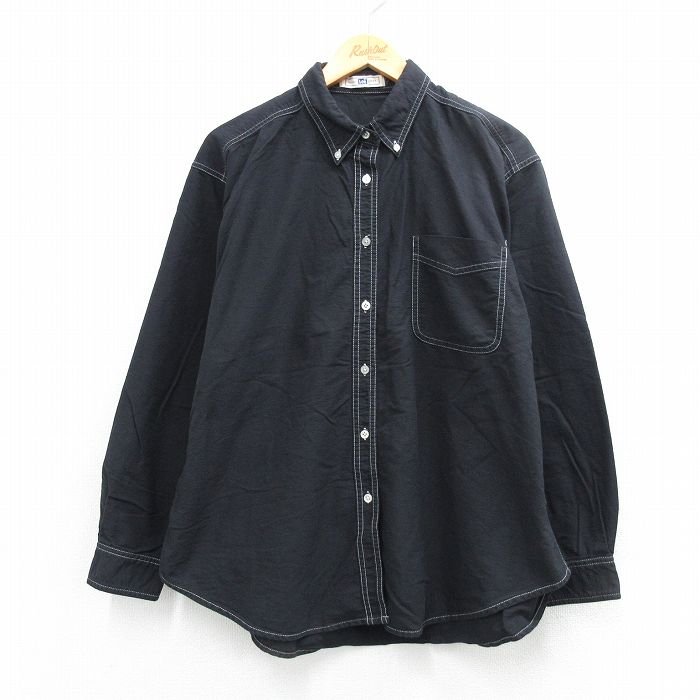 XL★古着 リー Lee 長袖 シャツ メンズ 大きいサイズ コットン ボタンダウン 黒 26mar16