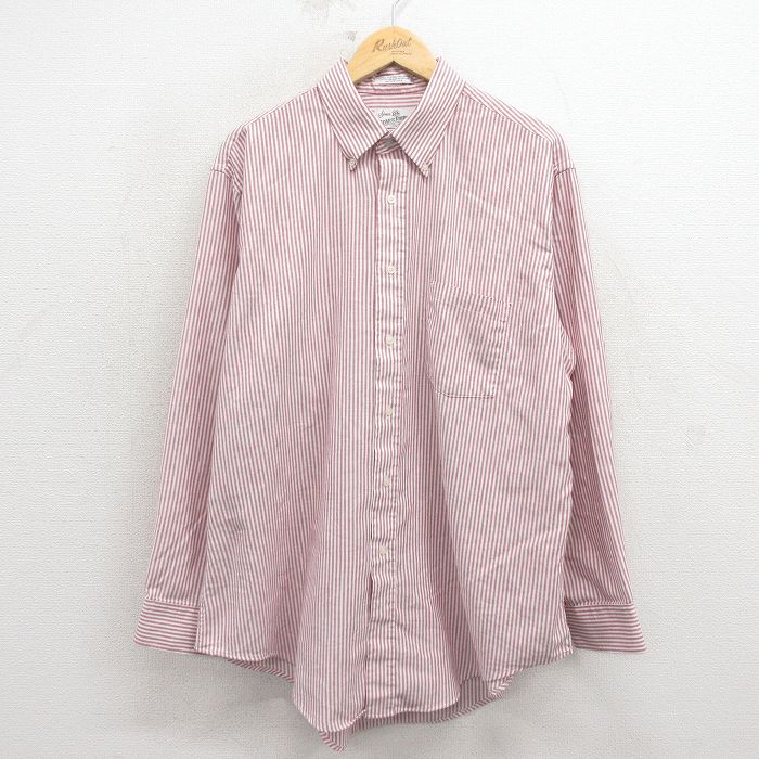 XL★古着 シアーズ ローバック 長袖 シャツ メンズ 90年代 90s 大きいサイズ ボタンダウン USA製 エンジ他 ストライプ 26mar16