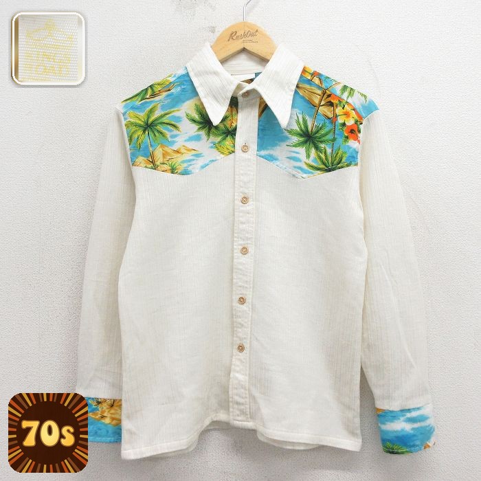 70s 長袖シャツ ハワイアン イエロー S | 古着
