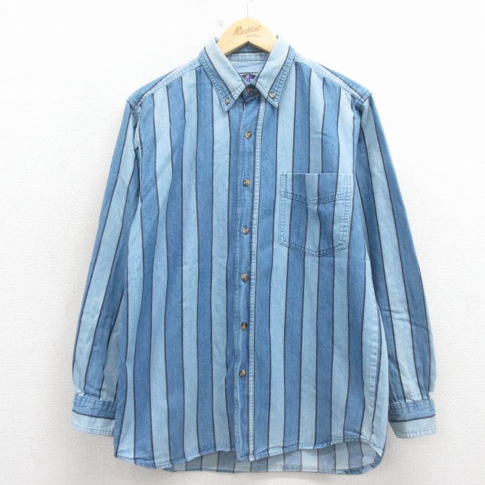 00s 長袖シャツ ストライプ ネイビー M | 古着