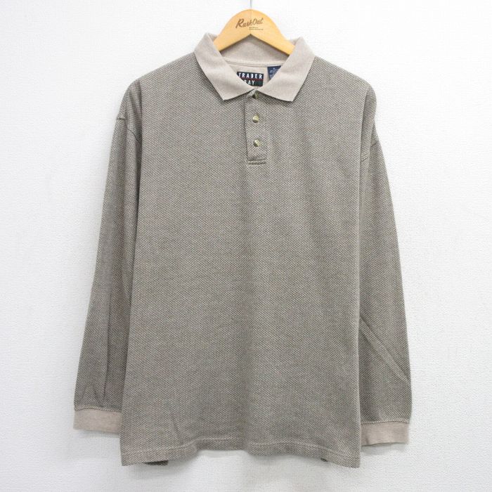 TRADER BAY 00s 長袖ポロシャツ ヘリンボーン ベージュ メンズXL相当 | 古着