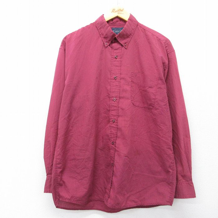 L★古着 ベーシックエディションズ 長袖 シャツ メンズ 90年代 90s ボタンダウン エンジ 26mar24