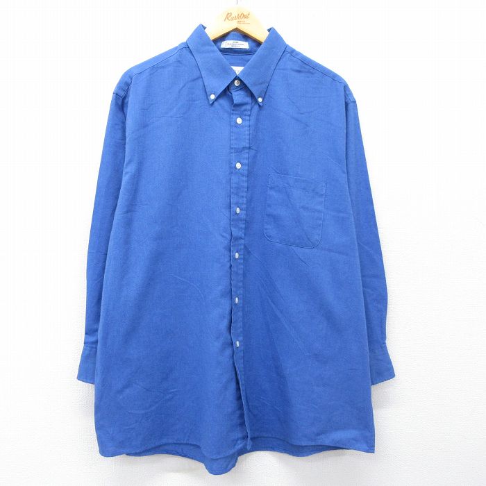 XL★古着 バンヒューセン 長袖 シャツ メンズ 90年代 90s 大きいサイズ ロング丈 ボタンダウン USA製 青 26mar24