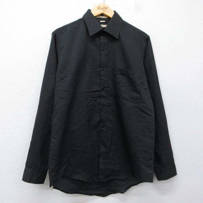 L★古着 バンヒューセン 長袖 シャツ メンズ 90年代 90s USA製 黒系 ストライプ 26mar24