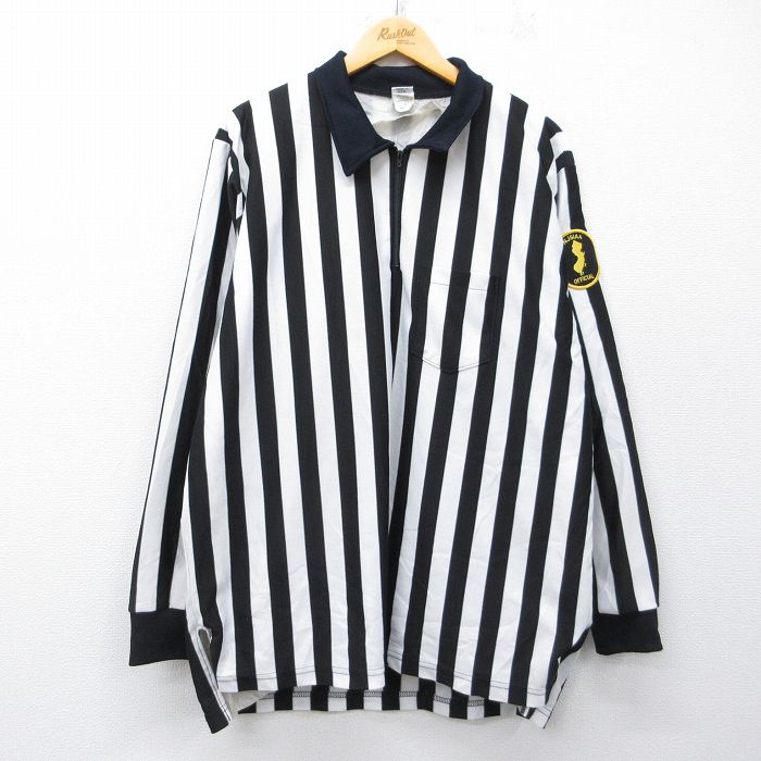 90s ハーフジップシャツ ストライプ ブラック XL | 古着
