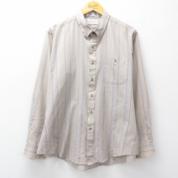90s 長袖シャツ ストライプ グレー メンズXL相当 | 古着