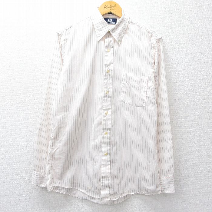 M★古着 STAFFORD 長袖 シャツ メンズ 90年代 90s 白他 ストライプ 26mar25