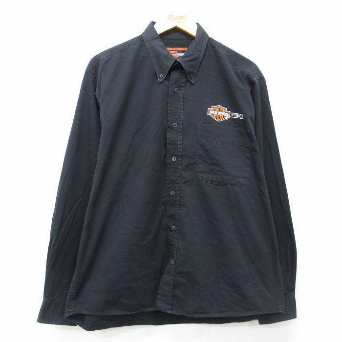 ハーレーダビッドソン 長袖シャツ ワンポイントロゴ ブラック XL | 古着