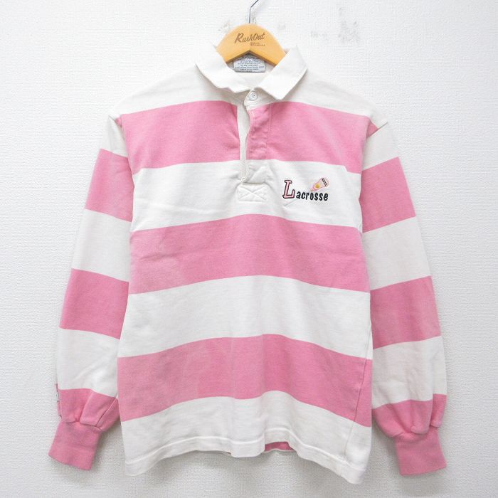 S★古着 バーバリアン 長袖 ラガー シャツ メンズ 90年代 90s ラクロス コットン カナダ製 白他 26mar31