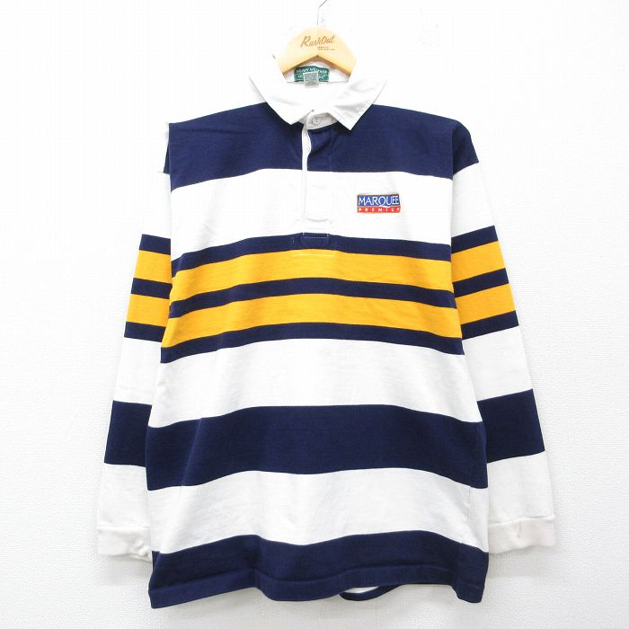 L★古着 長袖 ラガー シャツ メンズ 90年代 90s MAROUEE コットン USA製 白他 26mar31