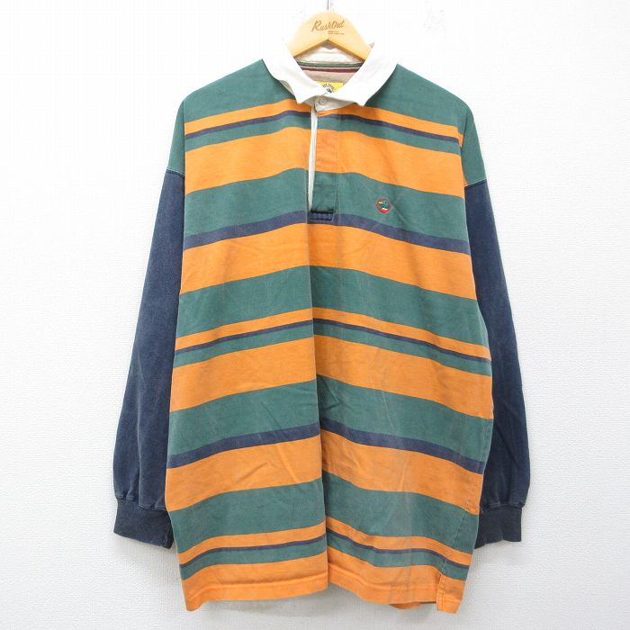 XL★古着 ダックヘッド 長袖 ラガー シャツ メンズ 00年代 00s ワンポイントロゴ 大きいサイズ コットン 緑他 26mar31