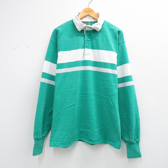 L★古着 長袖 ラガー シャツ メンズ 90年代 90s コットン USA製 青緑他 26apr01