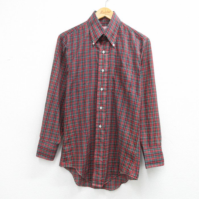L★古着 アロー 長袖 シャツ メンズ 90年代 90s ロング丈 ボタンダウン 赤他 チェック 26apr01