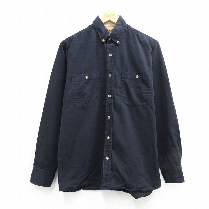 L★古着 FADED GLORY 長袖 シャツ メンズ 00年代 00s コットン ボタンダウン 黒 26apr01