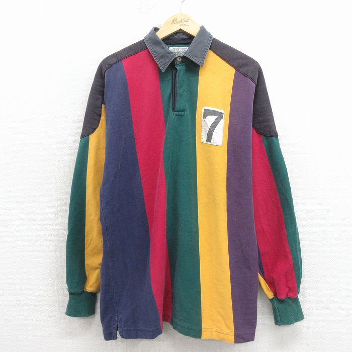 L★古着 長袖 ラガー シャツ メンズ マルチカラー コットン 緑他 26apr02
