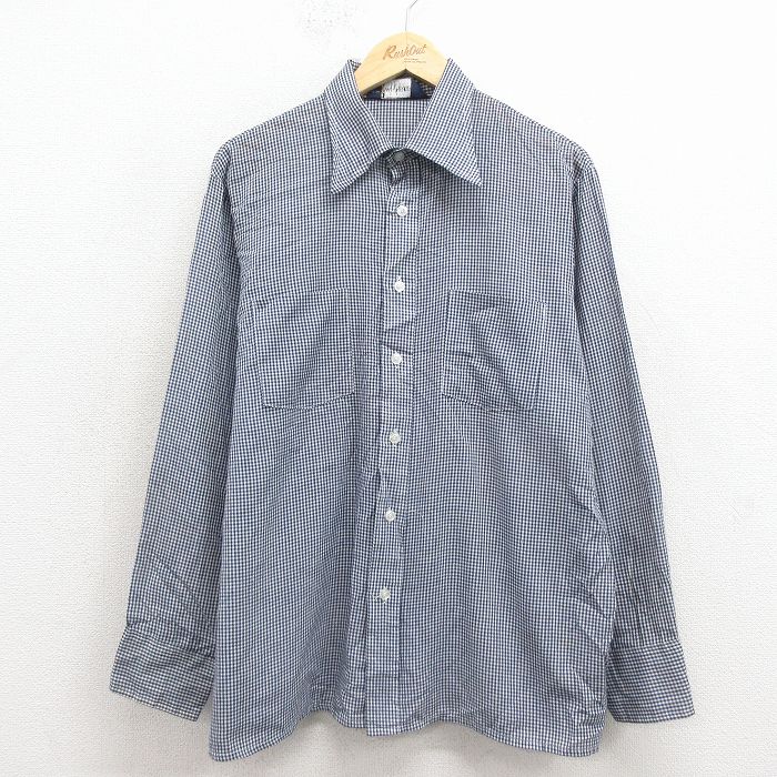 バンヒューセン 80s 長袖シャツ ネイビーチェック メンズXL相当 | 古着