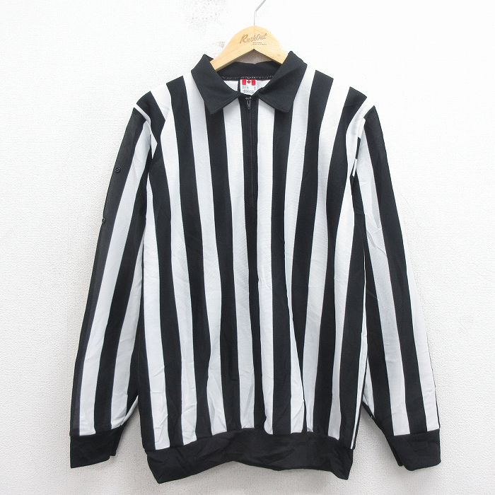 カナダ製 90s 長袖ハーフジップシャツ ストライプ ブラック L | 古着