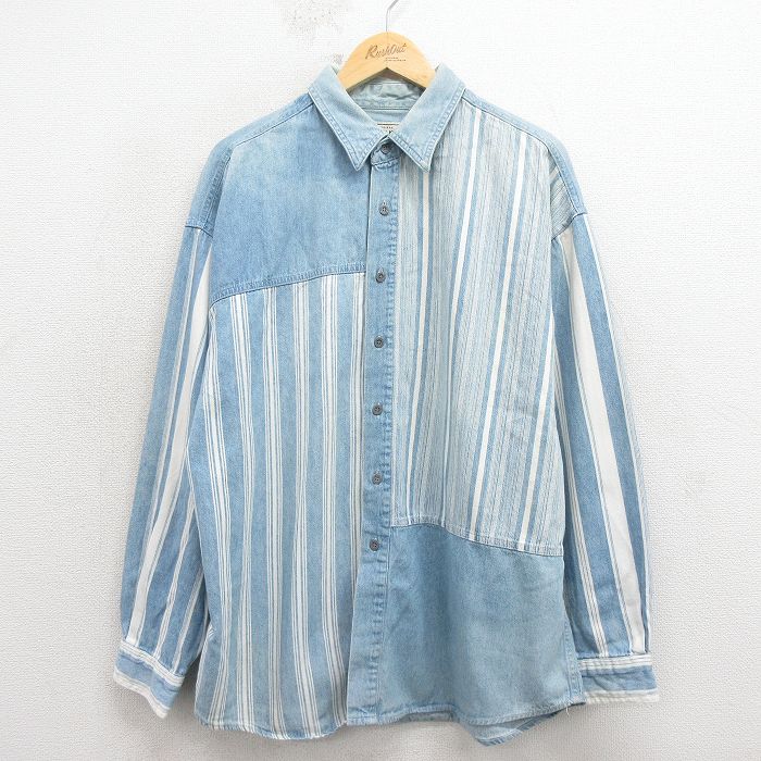 アリゾナジーンズ 00s 長袖シャツ ストライプ ネイビー XL | 古着