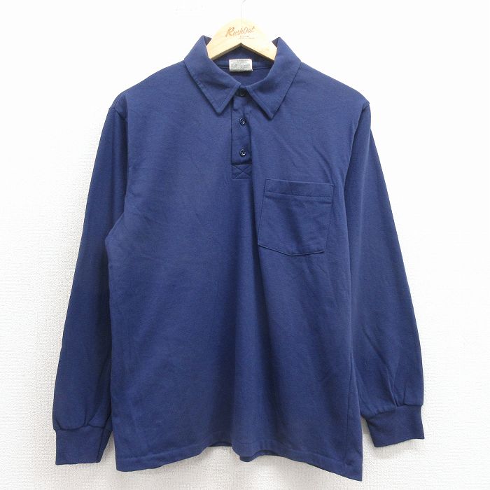 M★古着 Wear Guard 長袖 ポロ シャツ メンズ 80年代 80s 無地 濃紺 26apr03