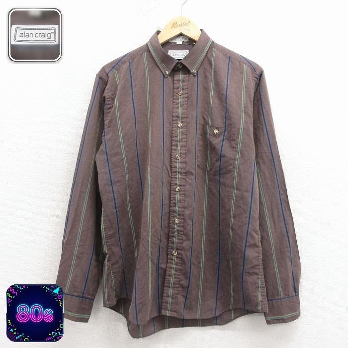 【20%OFF】80s 長袖シャツ ストライプ ベージュ メンズL相当 | 古着